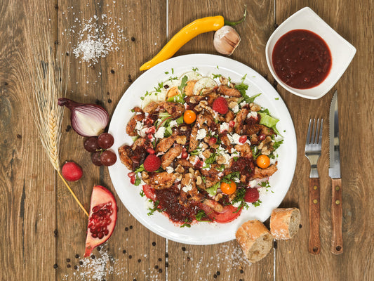 Pflaume Granatapfel Chutney Putensalat mit Feta und  Walnüssen: